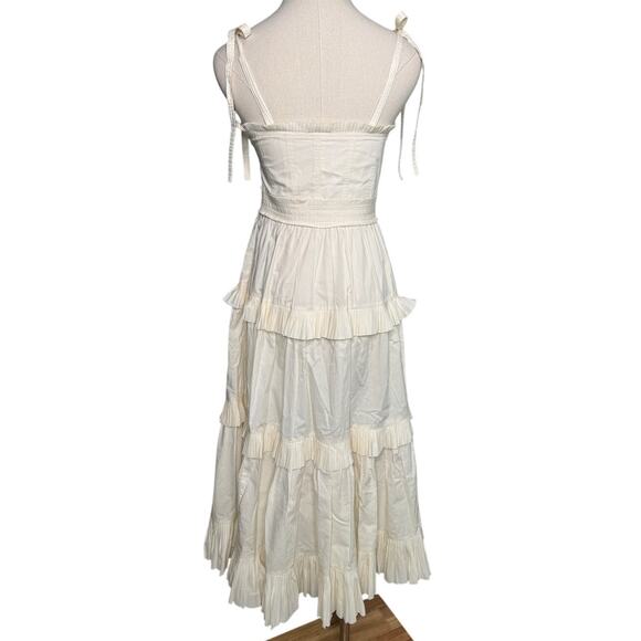 Ulla Johnson Lune Dress in Blanc ruffle tiered cotton poplin ribbon tie size 0 - Picture 7 of 12